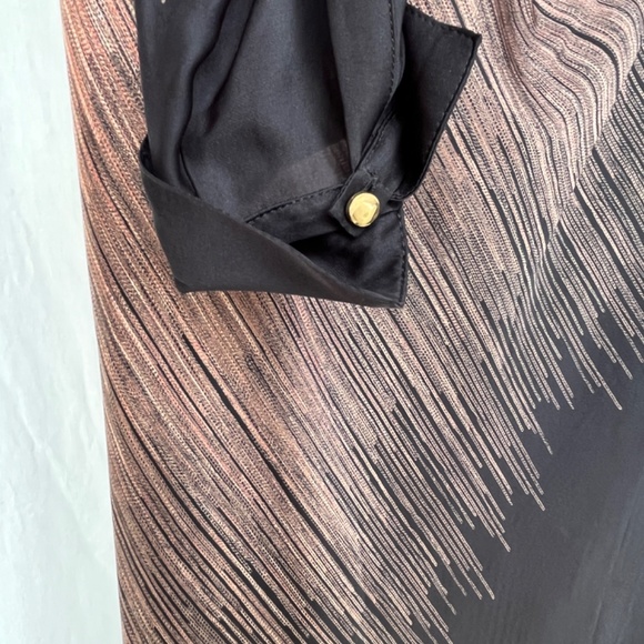 Halston Heritage (M) 100% silk shirt, asymmetrical dress in black and caramel. - Picture 5 of 16